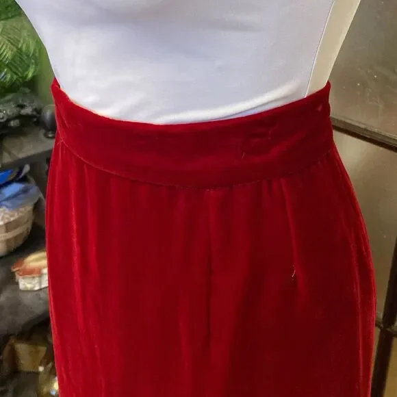 1960s Cranberry Red Straight Maxi Skirt Plush Velvet Hippie Does Victorian - Picture 3 of 9